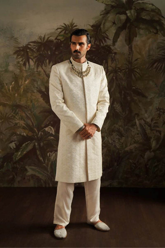 Abdul Ivory White Embroidered Sherwani - Labels & Co