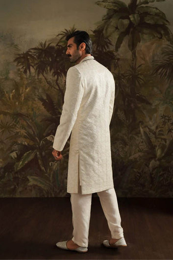 Abdul Ivory White Embroidered Sherwani - Labels & Co