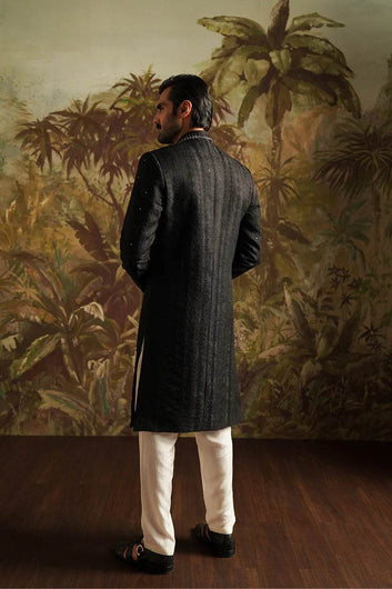 Dar Black Embroidered Sherwani - Labels & Co
