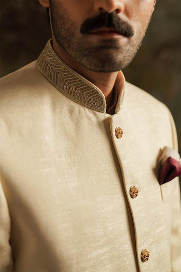 Umair Pearl White Embroidered Sherwani - Labels & Co