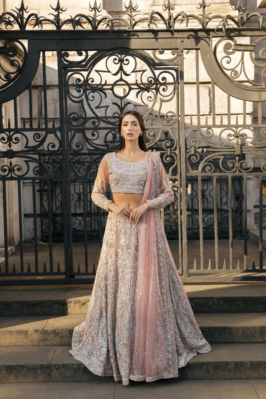 Elara – Pastel Pink Bareeze Net Bridal Dress