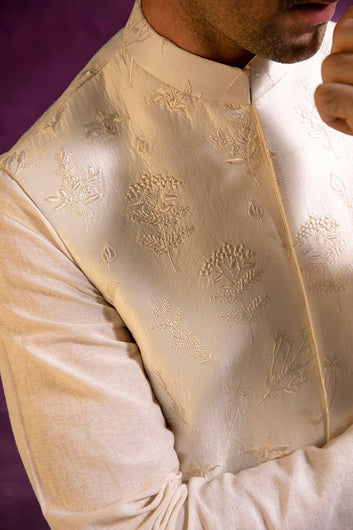 Off White Floral Embroidered Waistcoat