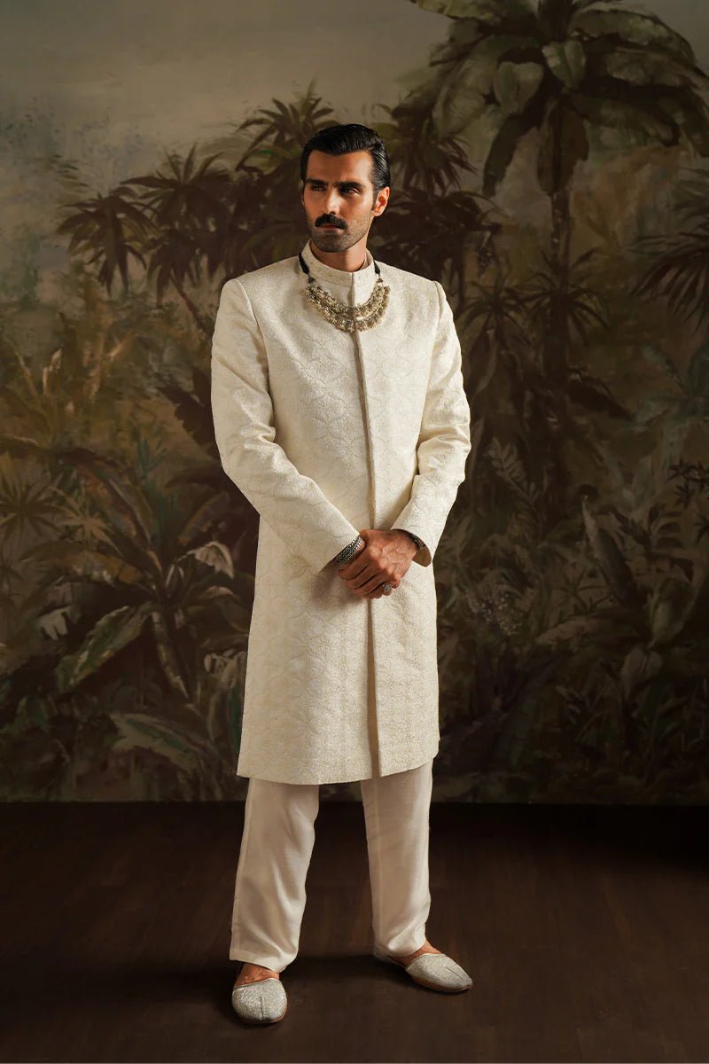 Abdul Ivory White Embroidered Sherwani