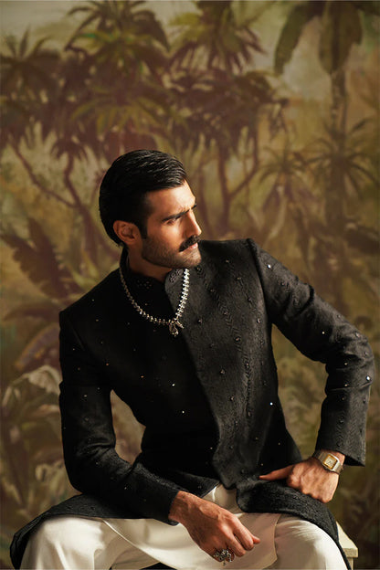 Dar Black Embroidered Sherwani