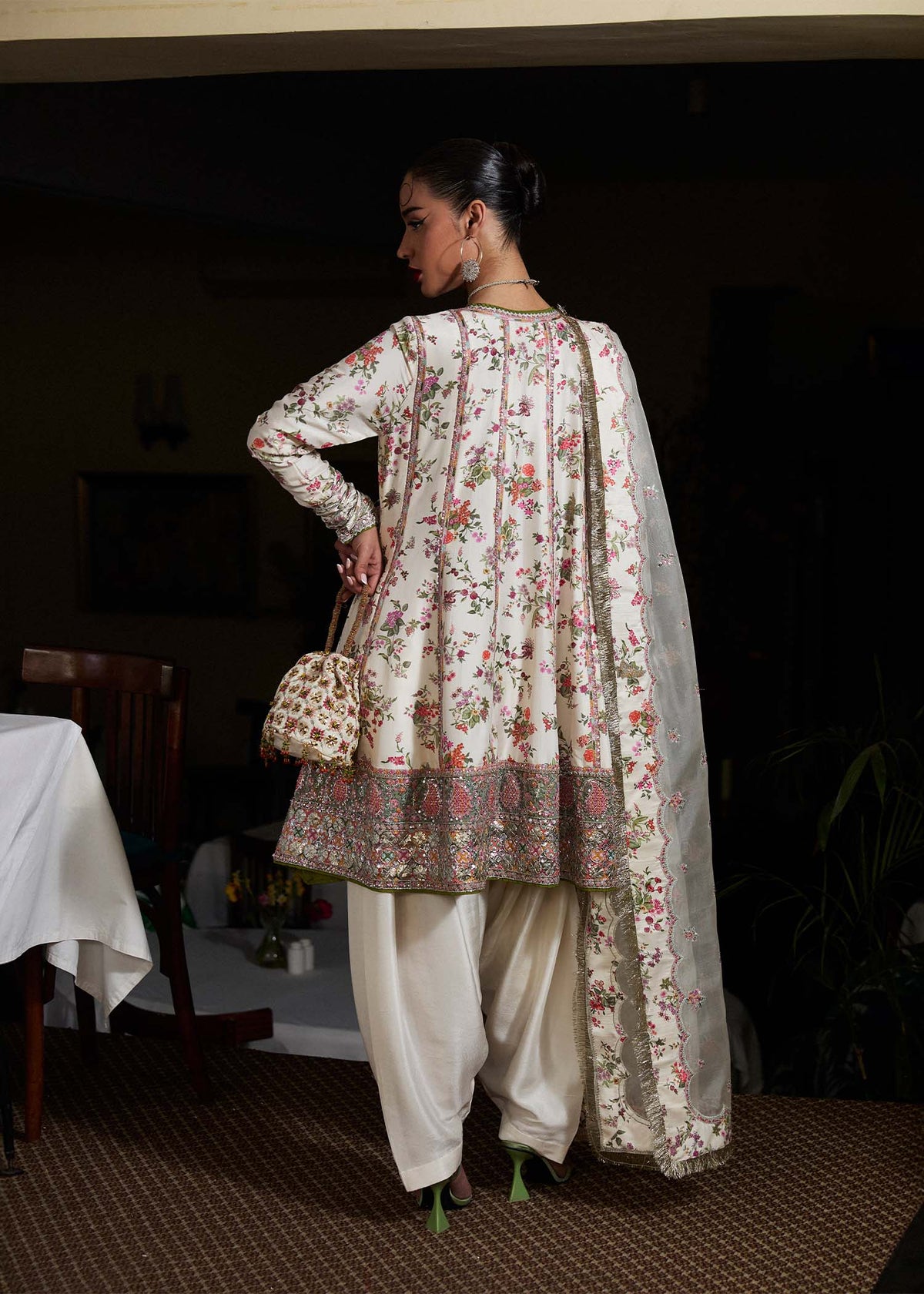 Bindrakh Ropar Inara – Ivory Raw Silk Angrakha with Digital Print and Embroidered ...