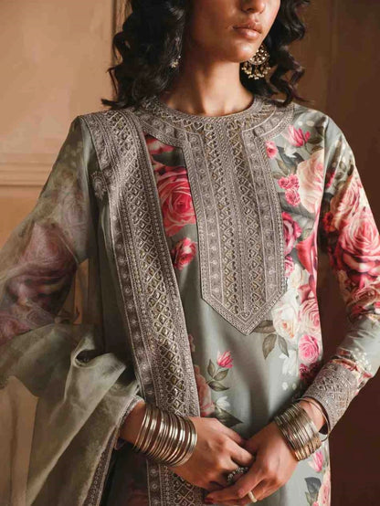 OLIVE TREE -  Premium Printed Lawn Outfit with Embroidery by Humjoli