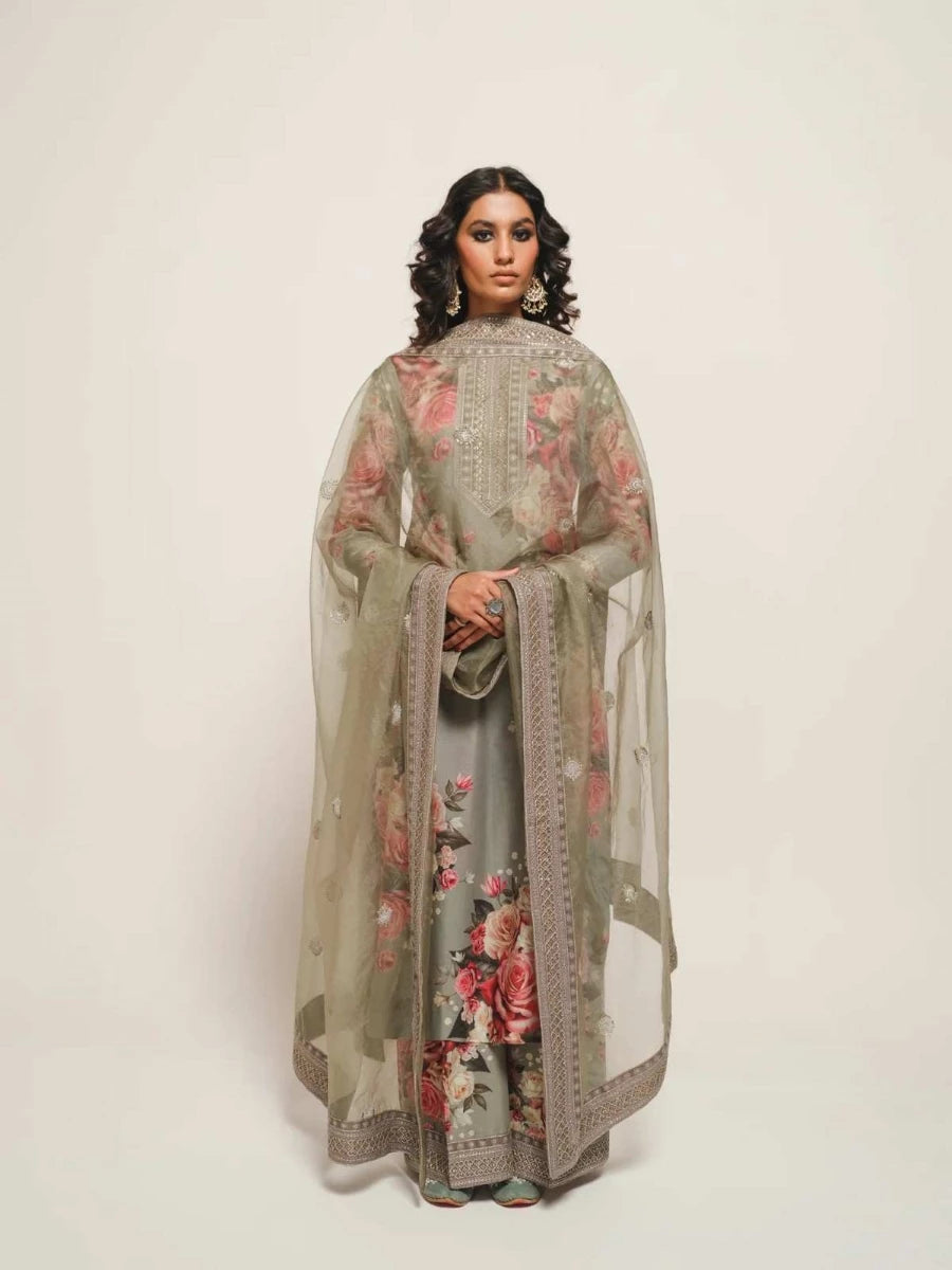 OLIVE TREE -  Premium Printed Lawn Outfit with Embroidery by Humjoli