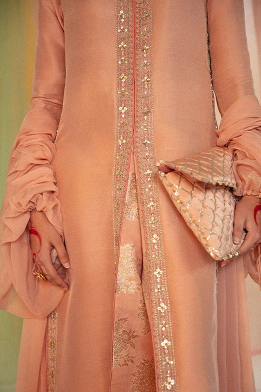 RABT - Elegant Long Pink Raw Silk Shirt with Box Pleat by Hussain Rehar