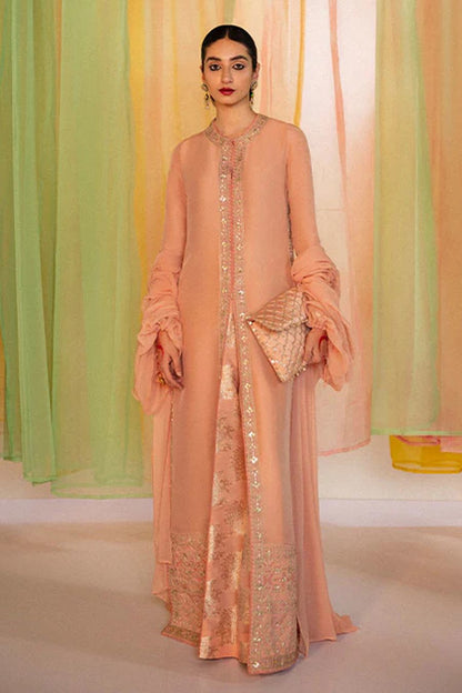 RABT - Elegant Long Pink Raw Silk Shirt with Box Pleat by Hussain Rehar