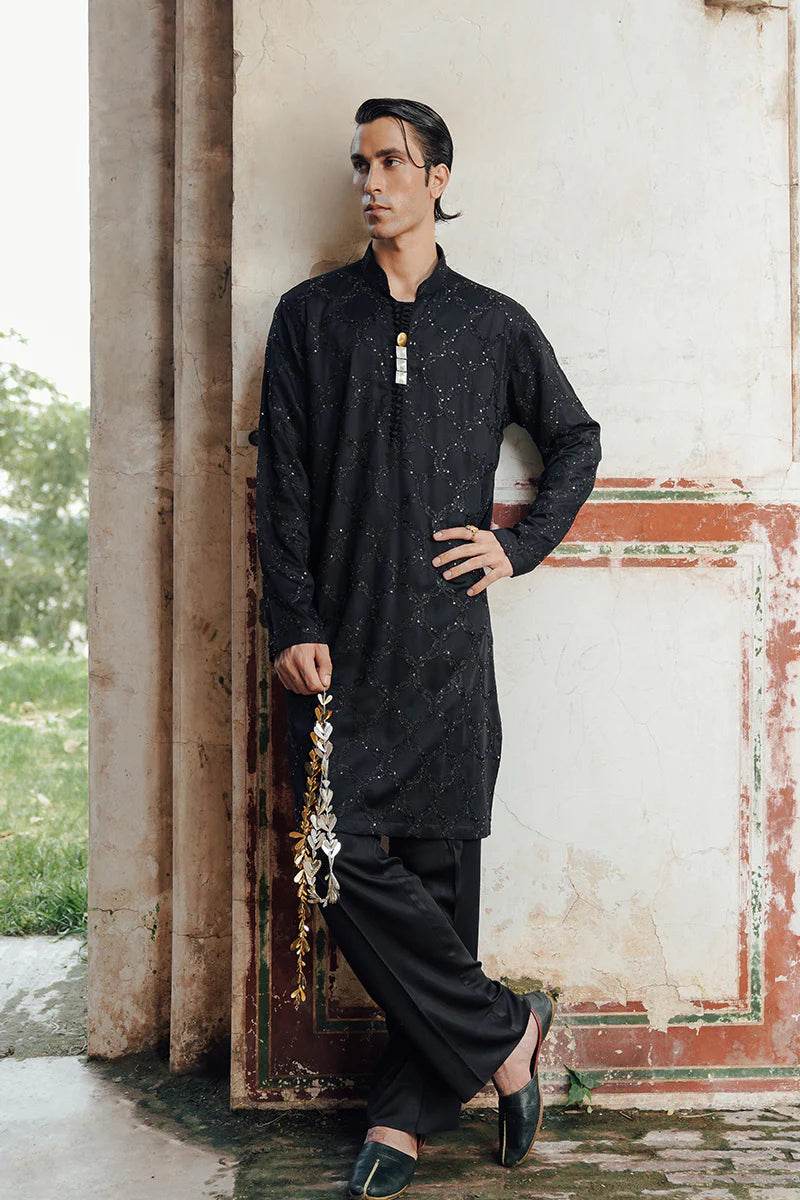 Rakesh Kurta Pajama in Black Cotton Luxe