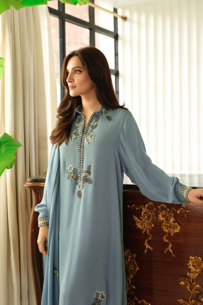 SAPPHIRE - Embroidered Crepe Shirt & Raw Silk Pants | Luxury Women Wear