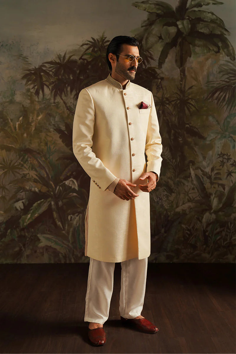 Umair Pearl White Embroidered Sherwani