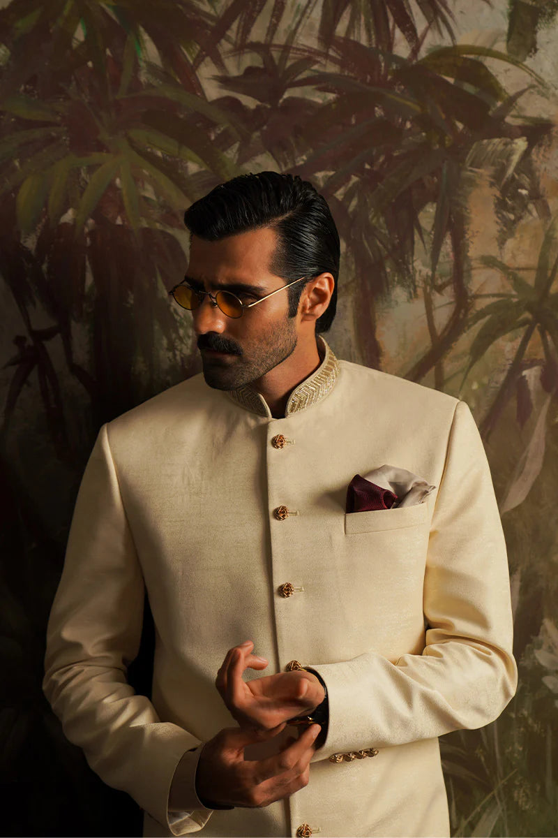 Umair Pearl White Embroidered Sherwani