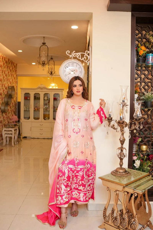 ombre silk embroidered net set