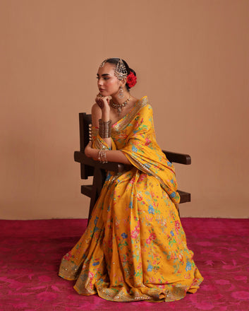 Printed Mustard Saree